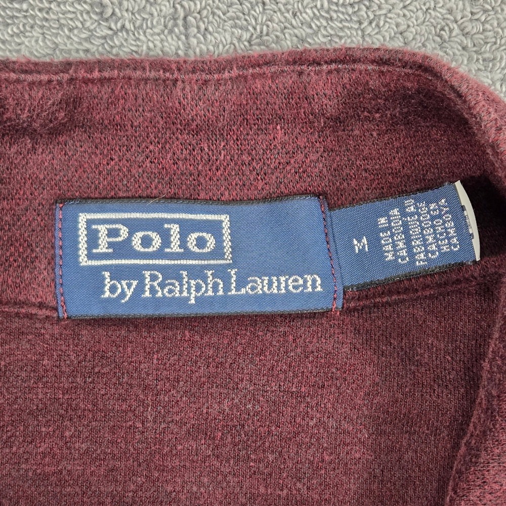 Polo Ralph Lauren Men's M Quarter Zip Pullover Sweater Burgundy Cotton Rayon - Picture 5 of 13